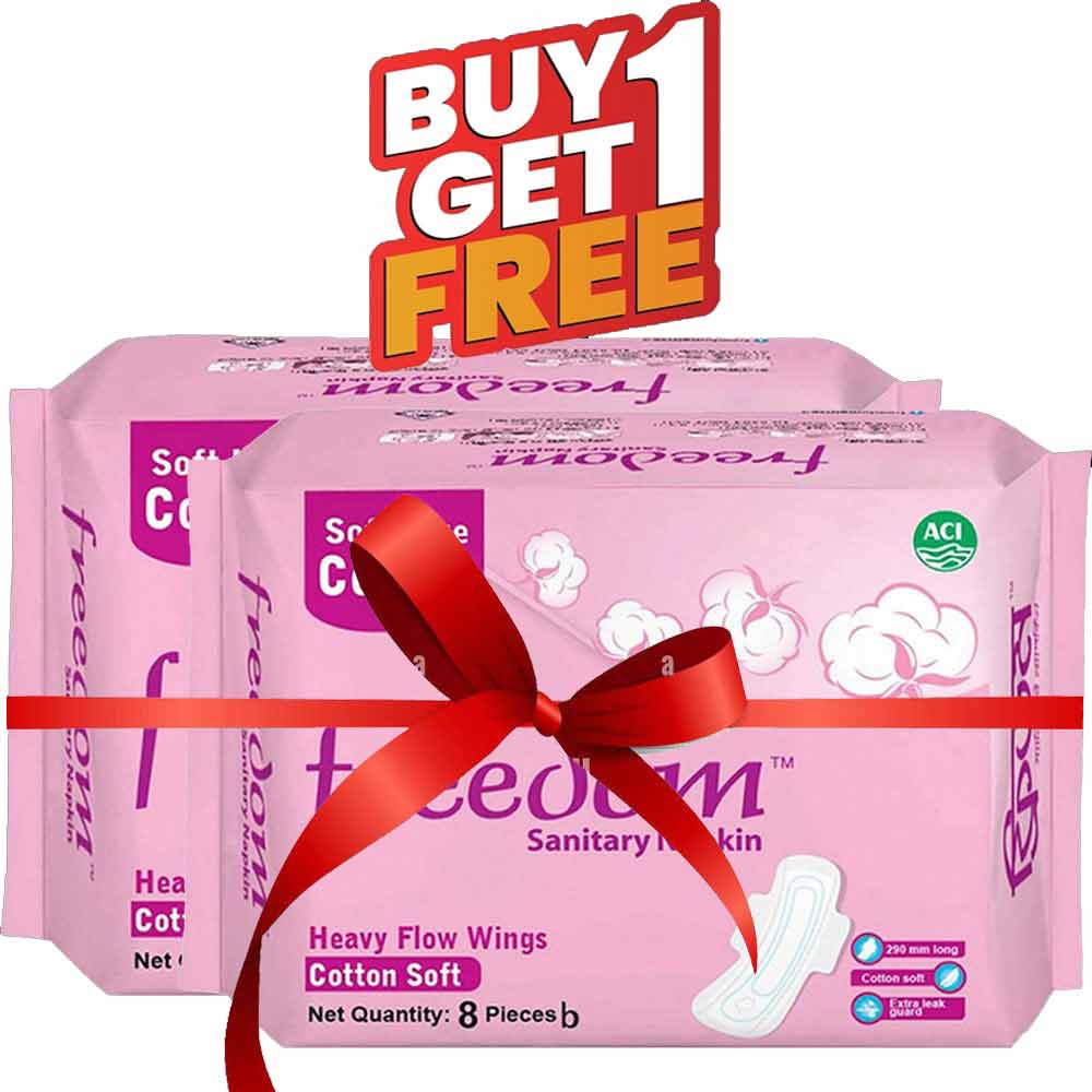 Freedom Sanitary Napkin Heavy flow wings cotton soft 8 pads (Buy 1 Get 1 Free)