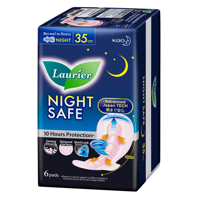 Laurier Sanitary Napkin Night Safe Wing-35 cm-6 pad