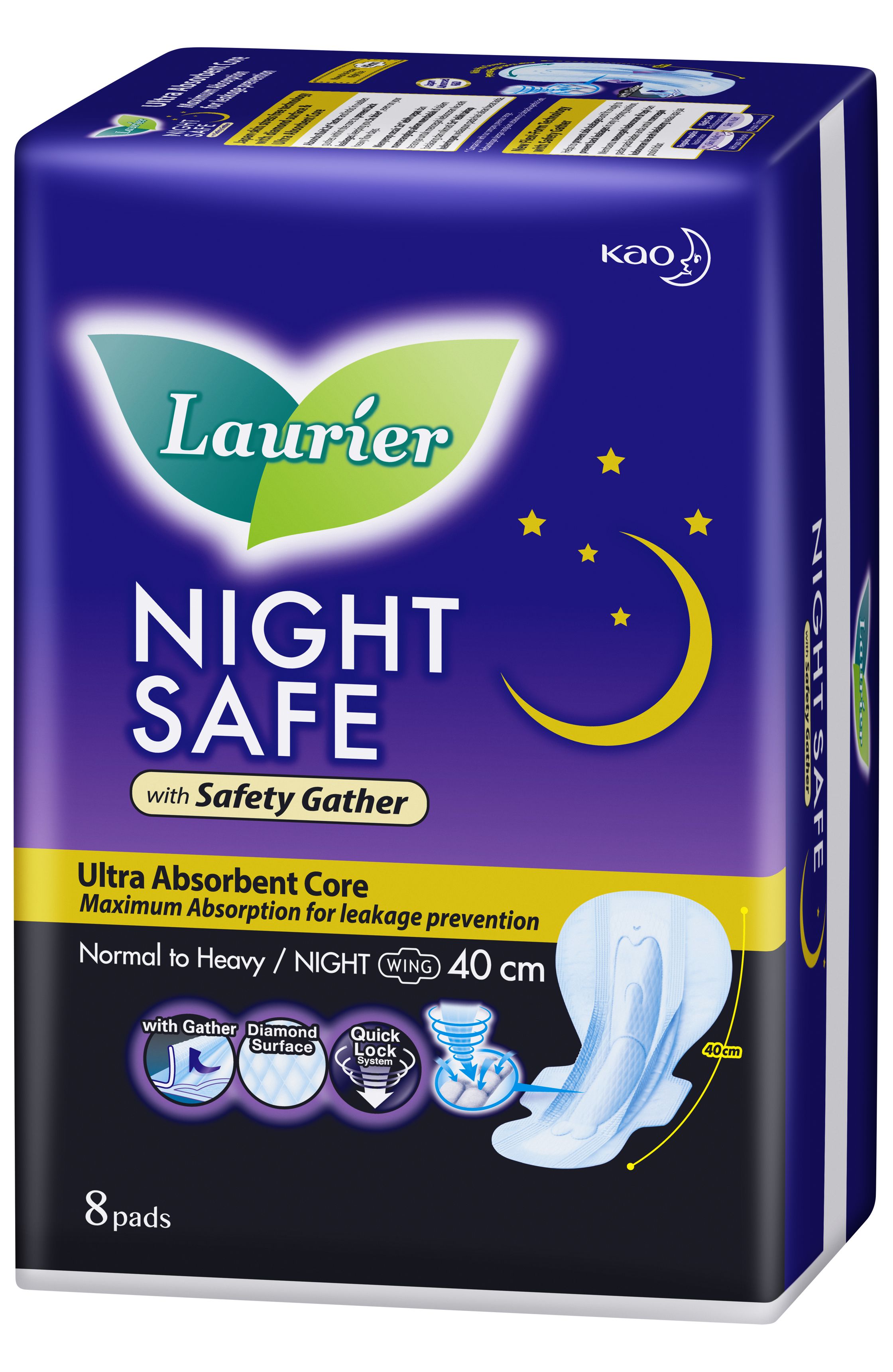 Laurier Sanitary Napkin Night Safe Wing-40 cm-8 pad