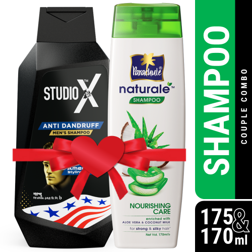 Couple Combo (Shampoo) - Studio X Anti Dandruff Shampoo for Men 175ml & Parachute Naturale Shampoo Nourishing Care 170ml