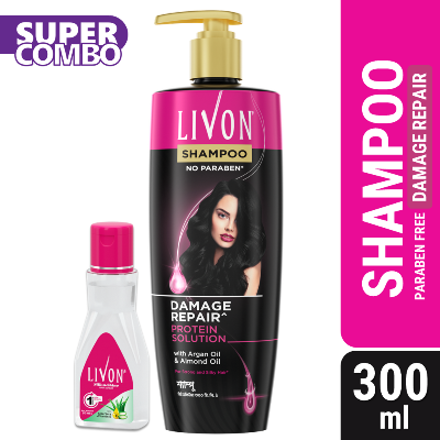 Livon Damage Repair Protein Shampoo 300ml & Livon Hair Serum 18ml - Combo