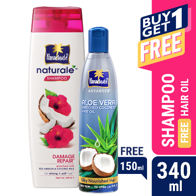 Parachute Naturale Shampoo Damage Repair 340ml (FREE Parachute Advansed Aloe Vera Hair Oil 150ml)