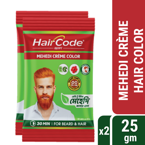 HairCode Egypt Mehedi Crème color (Hair + Beard) Pack of 2 (25gmX 2)