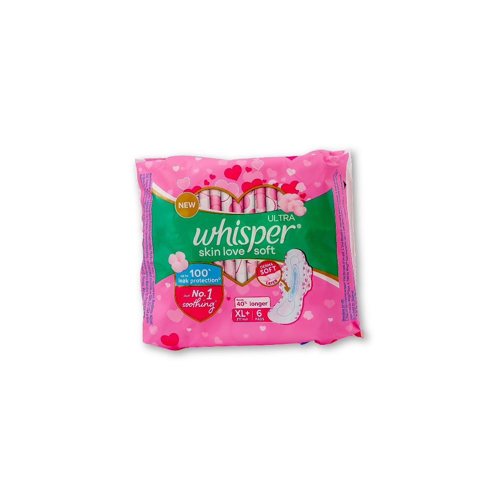 Whisper Ultra Soft Air Fresh Sanitary Pads for Women, XL+ 6 Napkins