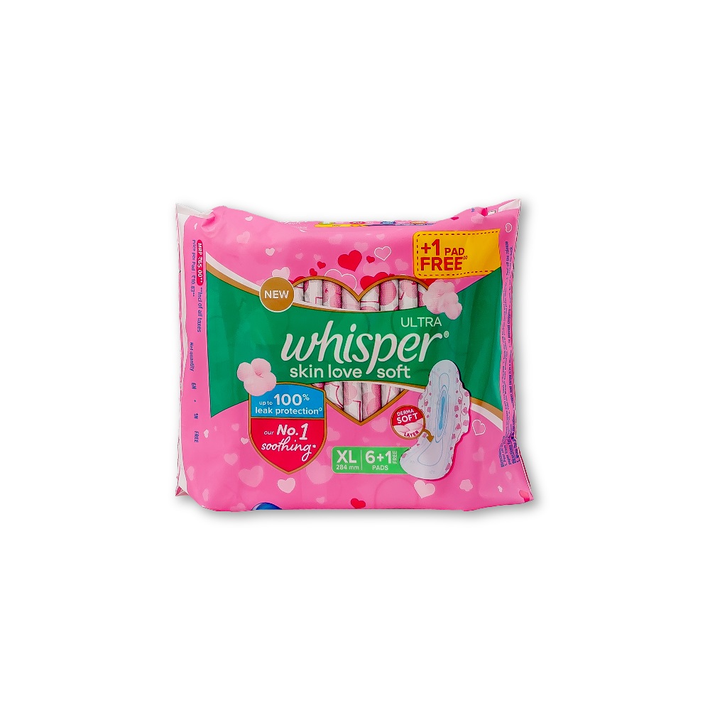 Whisper Ultra Soft Air Fresh Sanitary Pads for Women, XL 7 Napkins