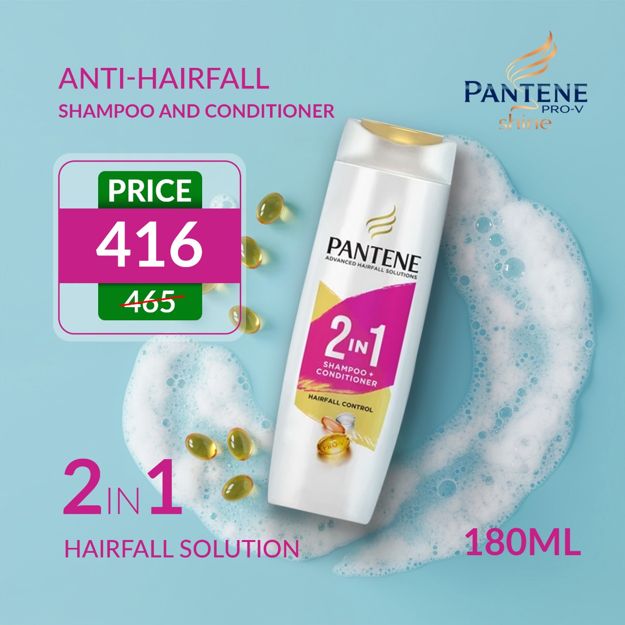 Pantene Hair Science Hairfall Solution 2in1 Anti-Hairfall Shampoo and Conditioner for Women (180ml)