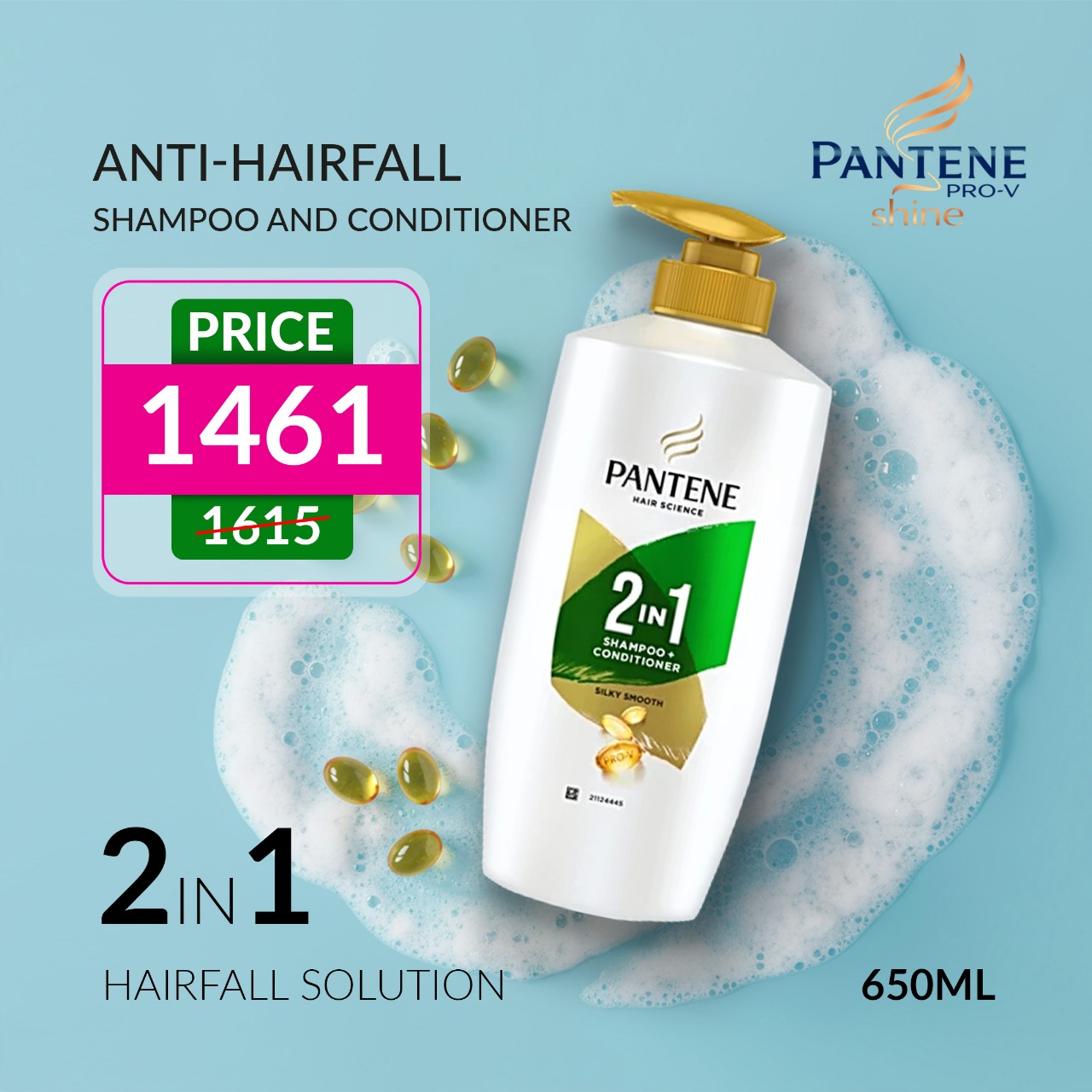 Pantene Hair Science Hairfall Solution 2in1 Anti-Hairfall Shampoo and Conditioner for Women (650ml)