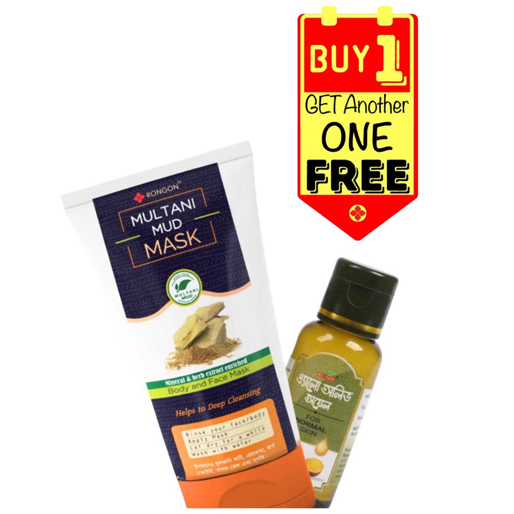 Buy Rongon Multani Mud Mask 80gm Get Rongon Organic Aloe Olive Oil for Normal Skin 15ml Free